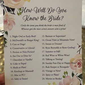 Floral Bridal Shower Game Cards with Rhinestones